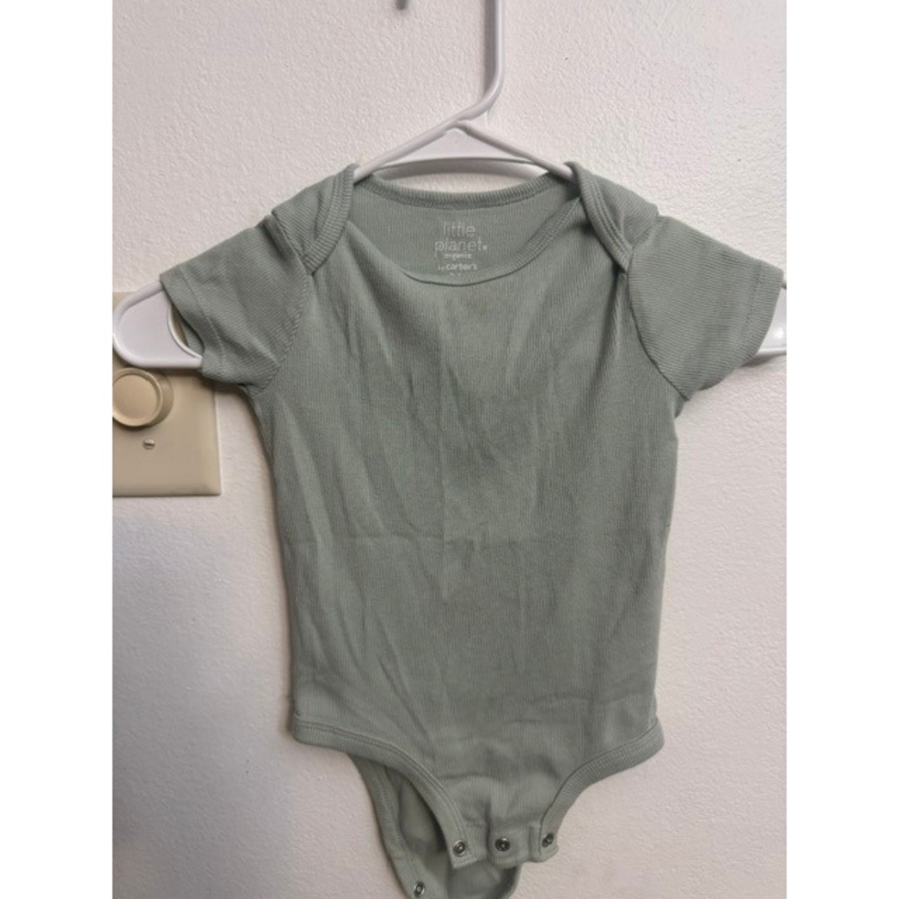 Little Planet by Carters Organic Ribbed Bodysuit Sage Green 24M Short Sleeve (G)